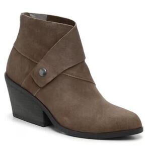 Eileen Fisher 9 Brown Billie Tag Leather Back Zip Block Heel Booties Boots $198